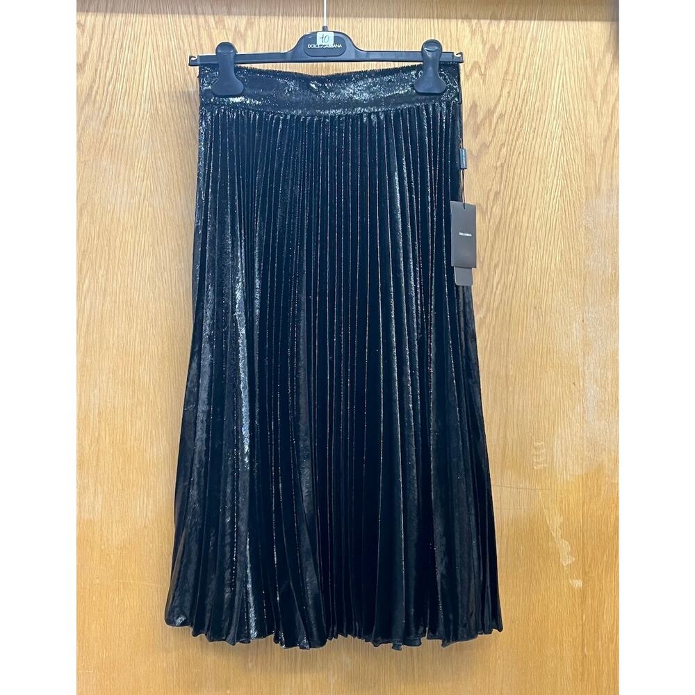 NWT Dolce & Gabbana Black Pleated Midi Skirt in Flowing Lamé Velvet  IT 40 US S - Picture 11 of 13
